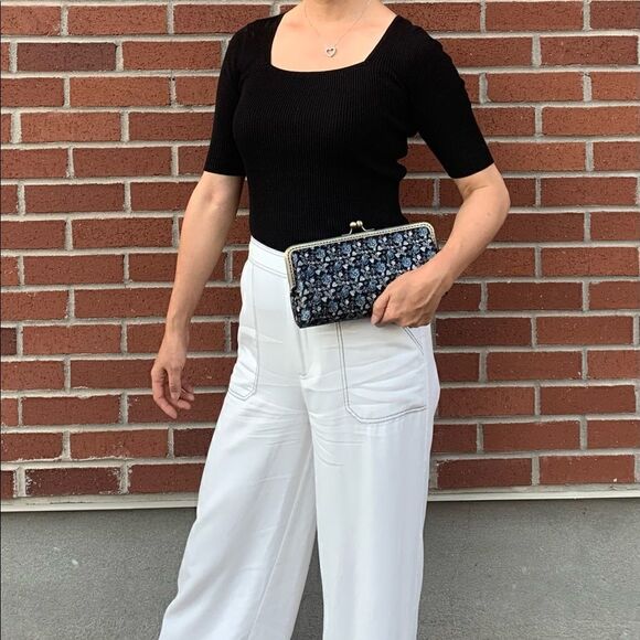 Handsewn Genuine Leather Floral Print Kisslock Clutch/Shoulder Bag/Evening Bag - Picture 4 of 14